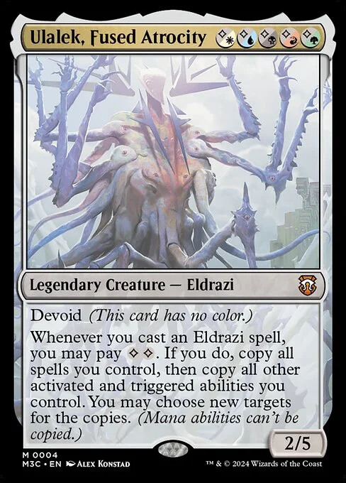 Ulalek, Fused Atrocity, carta Magic di tipo Legendary Creature — Eldrazi illustrata da Alex Konstad