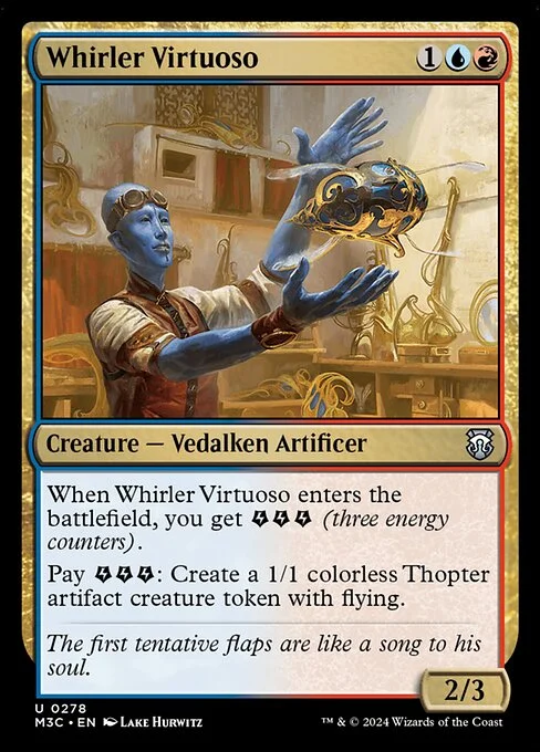 Whirler Virtuoso, carta Magic di tipo Creature — Vedalken Artificer illustrata da Lake Hurwitz