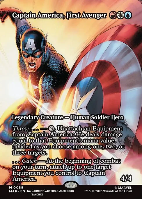 Captain America, First Avenger, carta Magic di tipo Legendary Creature — Human Soldier Hero illustrata da Carmen Carnero & Alejandro Sánchez