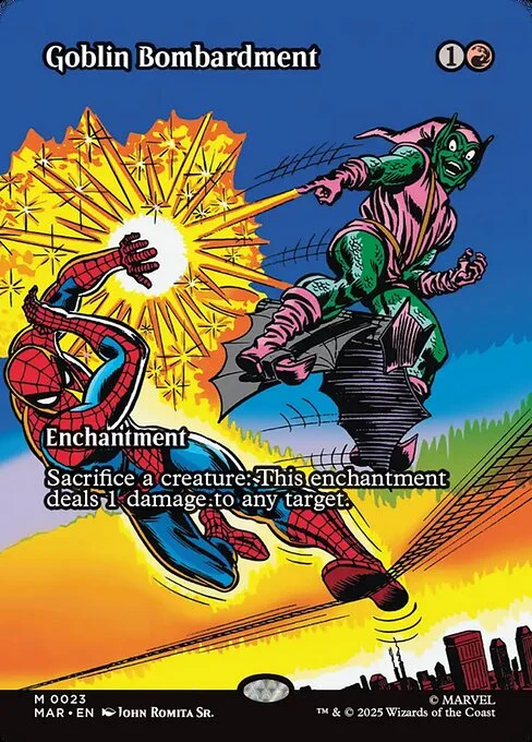 Goblin Bombardment, carta Magic di tipo Enchantment illustrata da John Romita Sr.