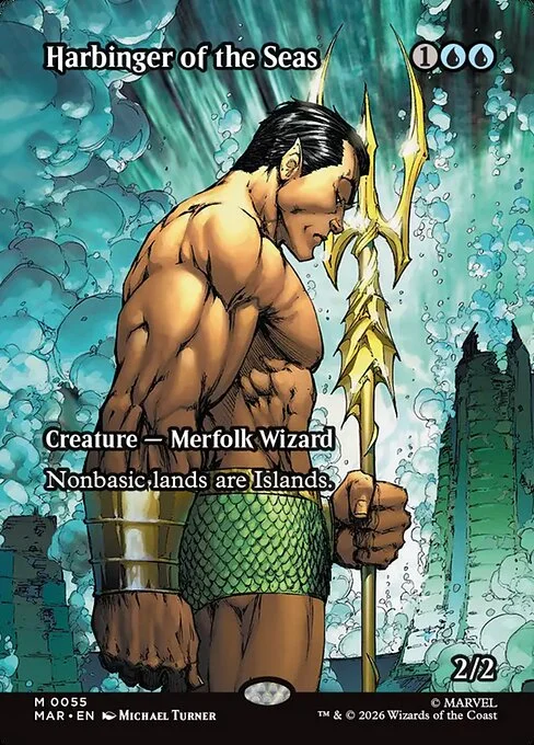Harbinger of the Seas, carta Magic di tipo Creature — Merfolk Wizard illustrata da Michael Turner