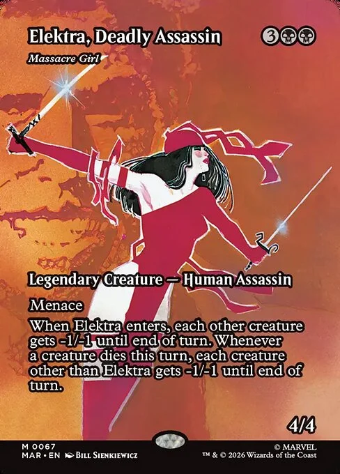 Massacre Girl, carta Magic di tipo Legendary Creature — Human Assassin illustrata da Bill Sienkiewicz