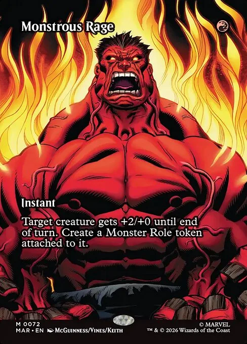 Monstrous Rage, carta Magic di tipo Instant illustrata da Ed McGuinness & Dexter Vines