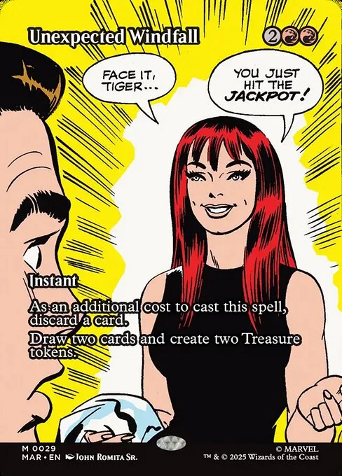 Unexpected Windfall, carta Magic di tipo Instant illustrata da John Romita Sr.