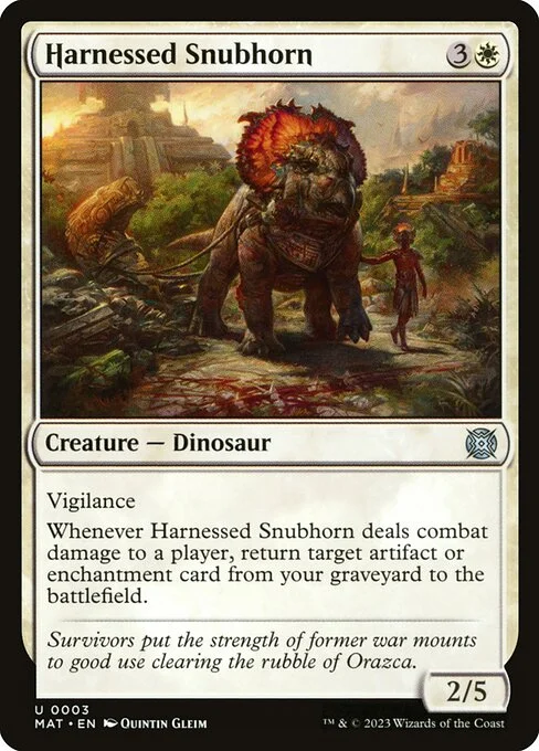 Harnessed Snubhorn, carta Magic di tipo Creature — Dinosaur illustrata da Quintin Gleim