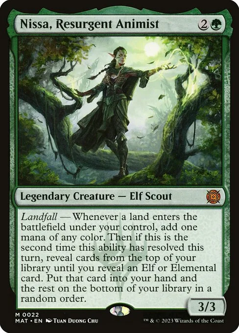 Nissa, Resurgent Animist, carta Magic di tipo Legendary Creature — Elf Scout illustrata da Tuan Duong Chu