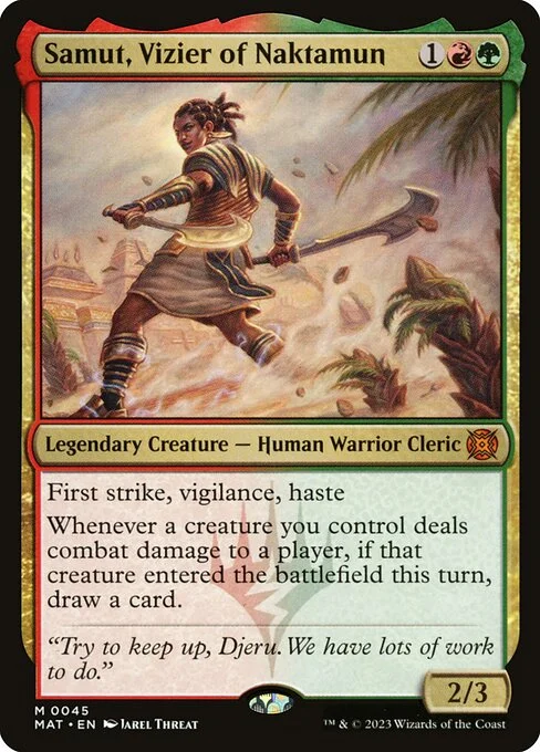 Samut, Vizier of Naktamun, carta Magic di tipo Legendary Creature — Human Warrior Cleric illustrata da Jarel Threat
