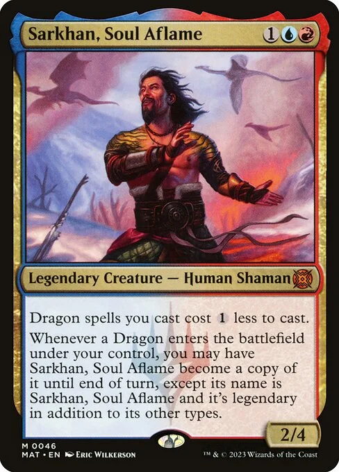 Sarkhan, Soul Aflame, carta Magic di tipo Legendary Creature — Human Shaman illustrata da Eric Wilkerson
