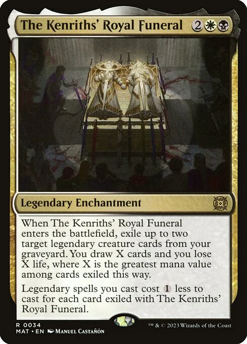 The Kenriths' Royal Funeral, carta Magic di tipo Legendary Enchantment illustrata da Manuel Castañón
