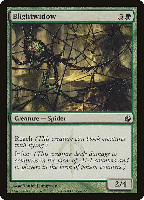Blightwidow, carta Magic di tipo Creature — Phyrexian Spider illustrata da Daniel Ljunggren