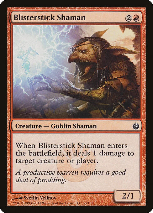 Blisterstick Shaman, carta Magic di tipo Creature — Goblin Shaman illustrata da Svetlin Velinov