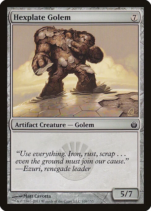 Hexplate Golem, carta Magic di tipo Artifact Creature — Golem illustrata da Matt Cavotta
