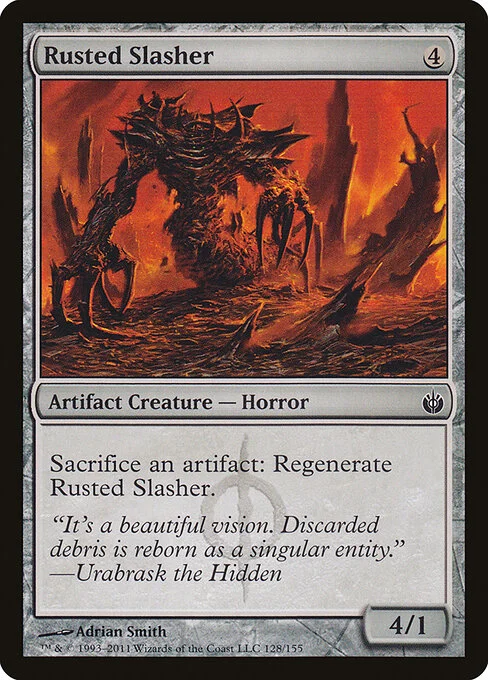 Rusted Slasher, carta Magic di tipo Artifact Creature — Phyrexian Horror illustrata da Adrian Smith