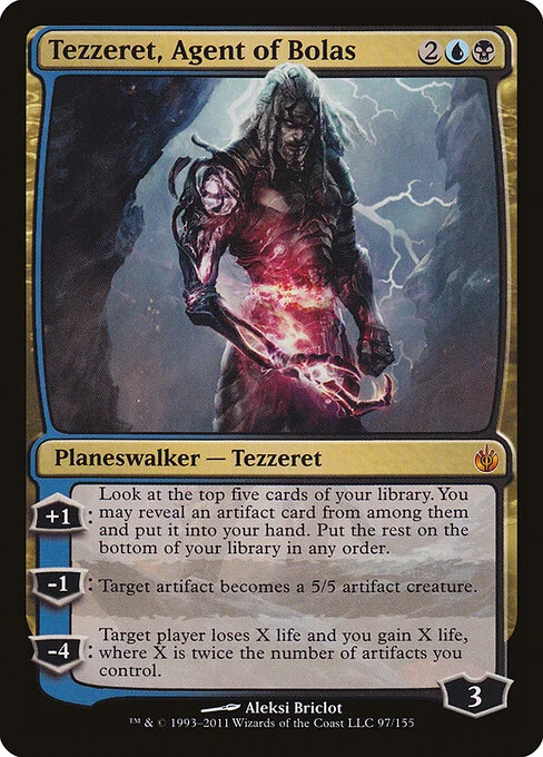 Tezzeret, Agent of Bolas, carta Magic di tipo Legendary Planeswalker — Tezzeret illustrata da Aleksi Briclot