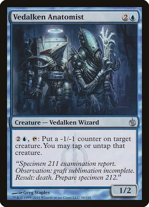 Vedalken Anatomist, carta Magic di tipo Creature — Phyrexian Vedalken Wizard illustrata da Greg Staples