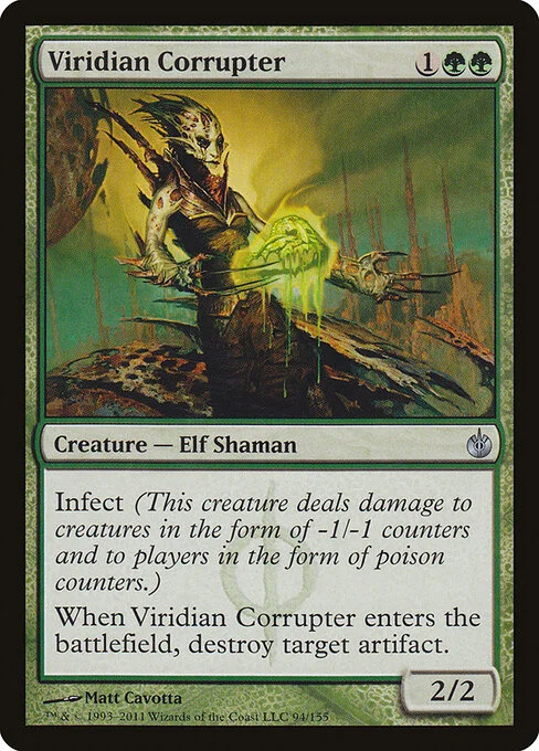 Viridian Corrupter, carta Magic di tipo Creature — Phyrexian Elf Shaman illustrata da Matt Cavotta