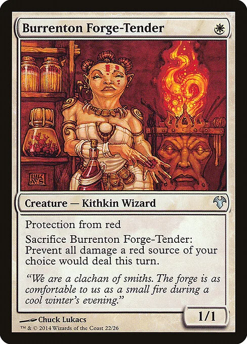 Burrenton Forge-Tender, carta Magic di tipo Creature — Kithkin Wizard illustrata da Chuck Lukacs
