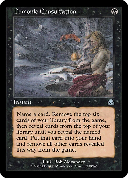 Demonic Consultation, carta Magic di tipo Instant illustrata da Rob Alexander