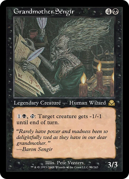 Grandmother Sengir, carta Magic di tipo Legendary Creature — Human Wizard illustrata da Pete Venters