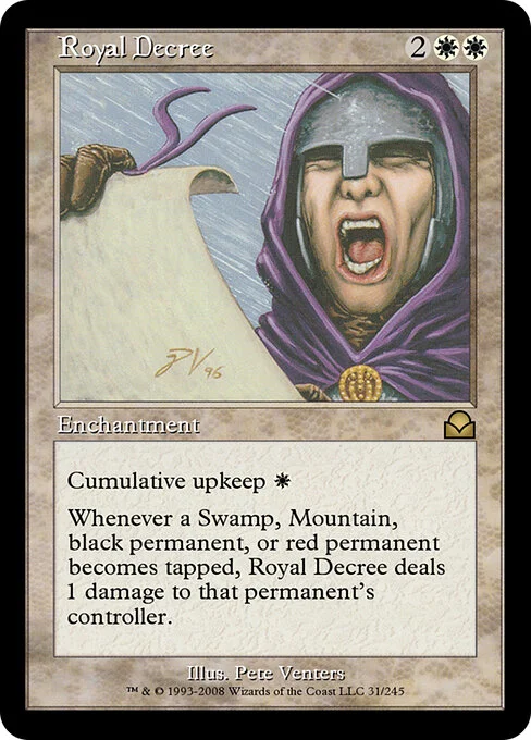 Royal Decree, carta Magic di tipo Enchantment illustrata da Pete Venters