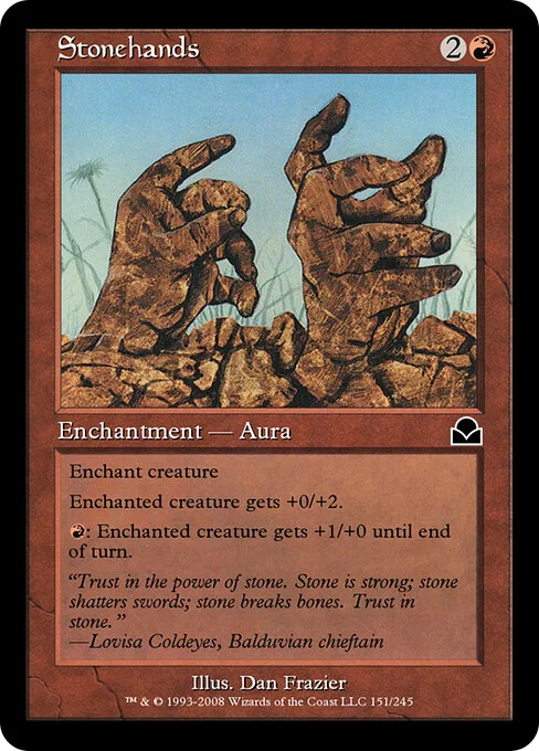 Stonehands, carta Magic di tipo Enchantment — Aura illustrata da Dan Frazier