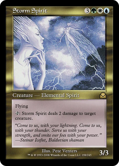 Storm Spirit, carta Magic di tipo Creature — Elemental Spirit illustrata da Pete Venters