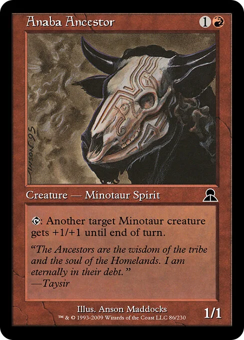 Anaba Ancestor, carta Magic di tipo Creature — Minotaur Spirit illustrata da Anson Maddocks