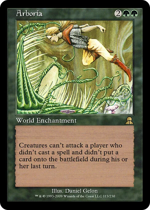 Arboria, carta Magic di tipo World Enchantment illustrata da Daniel Gelon