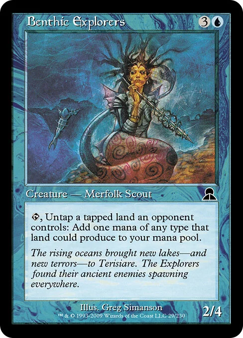Benthic Explorers, carta Magic di tipo Creature — Merfolk Scout illustrata da Greg Simanson