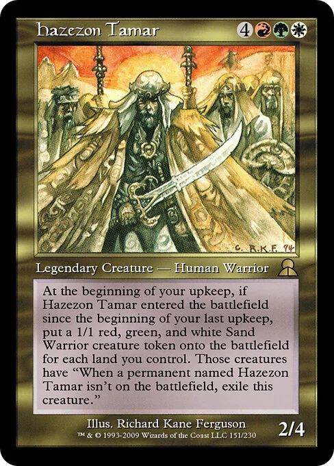 Hazezon Tamar, carta Magic di tipo Legendary Creature — Human Warrior illustrata da Richard Kane Ferguson