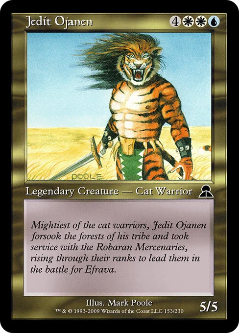 Jedit Ojanen, carta Magic di tipo Legendary Creature — Cat Warrior illustrata da Mark Poole