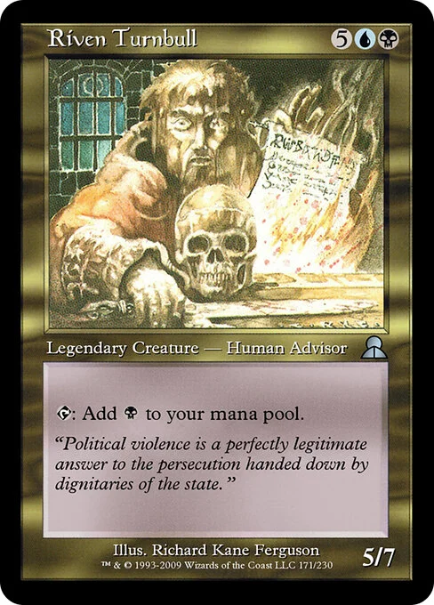 Riven Turnbull, carta Magic di tipo Legendary Creature — Human Advisor illustrata da Richard Kane Ferguson