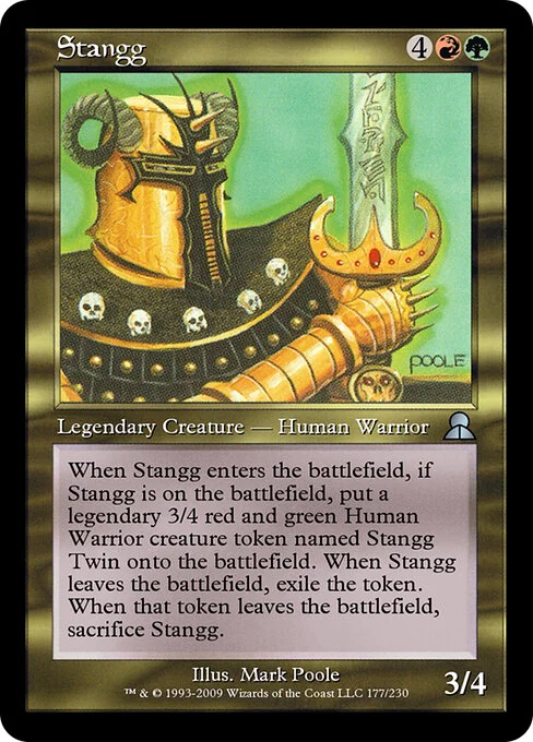 Stangg, carta Magic di tipo Legendary Creature — Human Warrior illustrata da Mark Poole