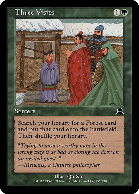 Three Visits, carta Magic di tipo Sorcery illustrata da Qu Xin