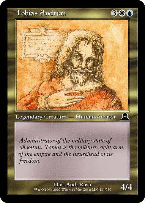 Tobias Andrion, carta Magic di tipo Legendary Creature — Human Advisor illustrata da Andi Rusu