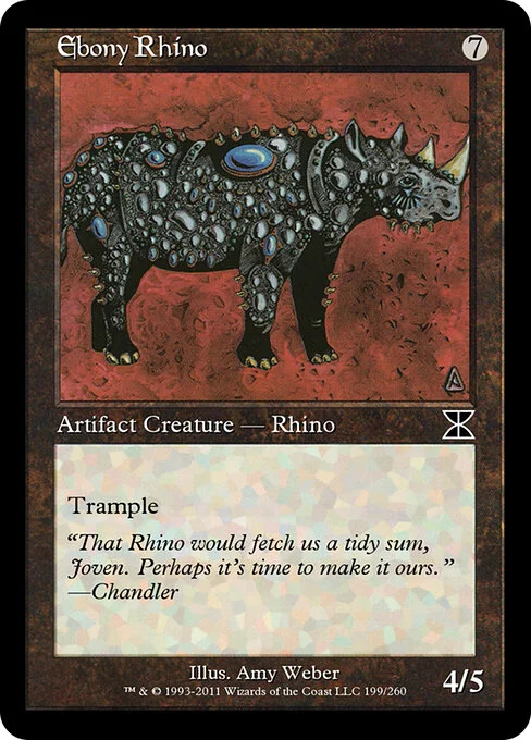 Ebony Rhino, carta Magic di tipo Artifact Creature — Rhino illustrata da Amy Weber