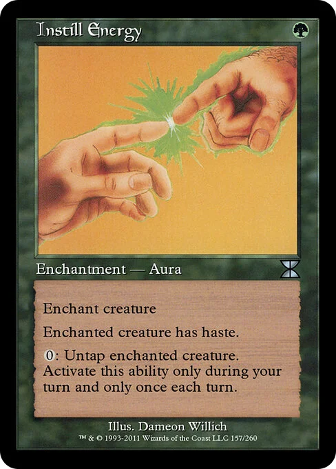 Instill Energy, carta Magic di tipo Enchantment — Aura illustrata da Dameon Willich