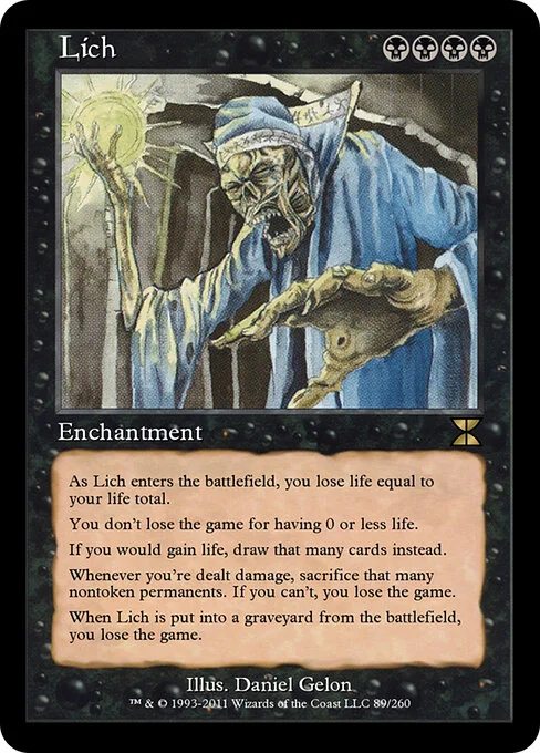 Lich, carta Magic di tipo Enchantment illustrata da Daniel Gelon