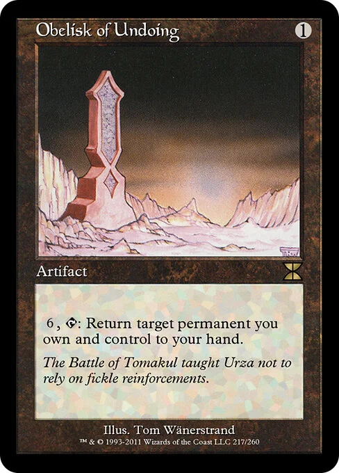 Obelisk of Undoing, carta Magic di tipo Artifact illustrata da Tom Wänerstrand