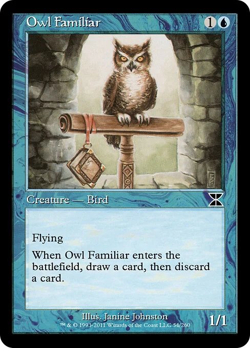 Owl Familiar, carta Magic di tipo Creature — Bird illustrata da Janine Johnston