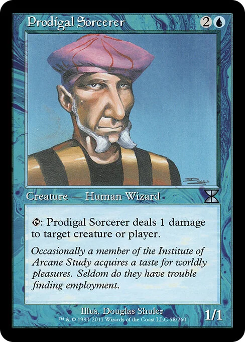 Prodigal Sorcerer, carta Magic di tipo Creature — Human Wizard Sorcerer illustrata da Douglas Shuler