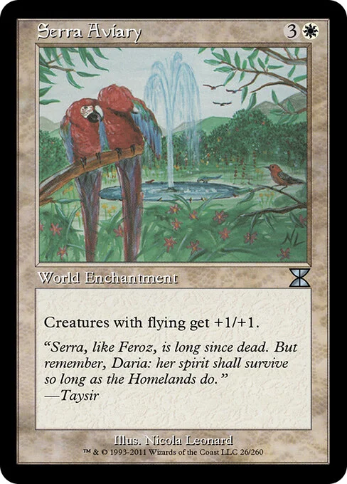 Serra Aviary, carta Magic di tipo World Enchantment illustrata da Nicola Leonard