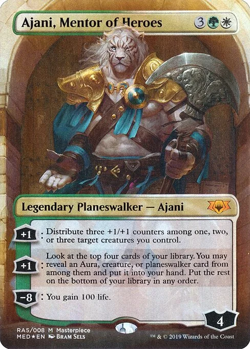 Ajani, Mentor of Heroes, carta Magic di tipo Legendary Planeswalker — Ajani illustrata da Bram Sels