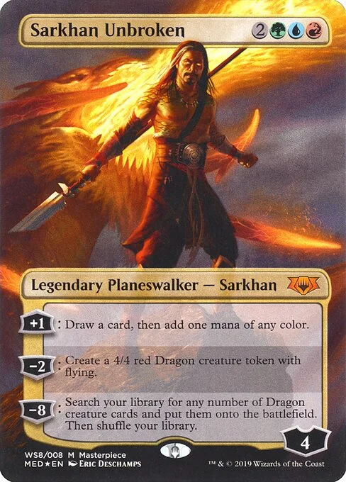 Sarkhan Unbroken, carta Magic di tipo Legendary Planeswalker — Sarkhan illustrata da Eric Deschamps