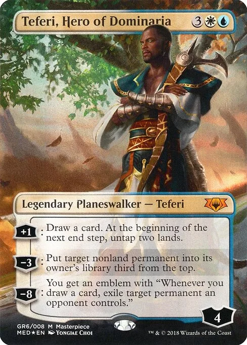 Teferi, Hero of Dominaria, carta Magic di tipo Legendary Planeswalker — Teferi illustrata da Yongjae Choi