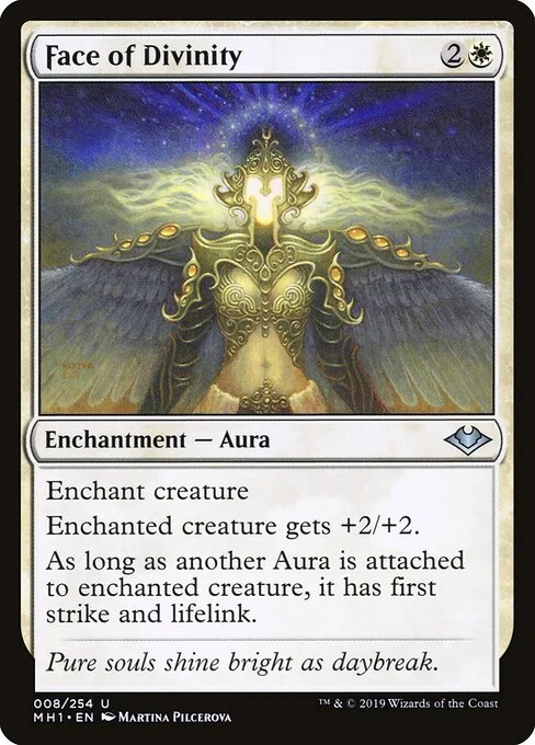 Face of Divinity, carta Magic di tipo Enchantment — Aura illustrata da Martina Pilcerova