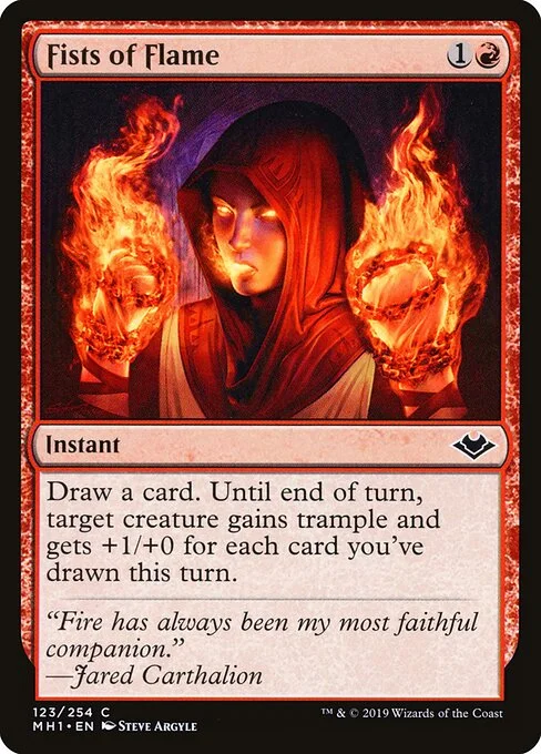 Fists of Flame, carta Magic di tipo Instant illustrata da Steve Argyle