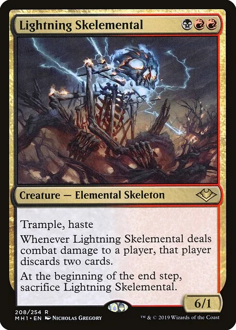 Lightning Skelemental, carta Magic di tipo Creature — Elemental Skeleton illustrata da Nicholas Gregory