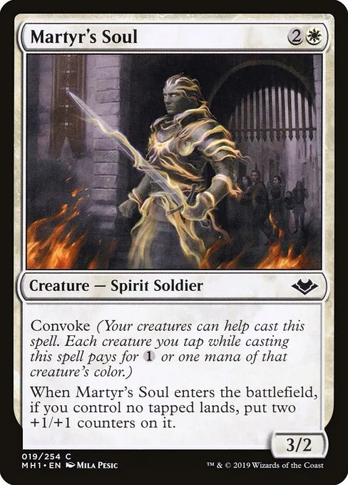 Martyr's Soul, carta Magic di tipo Creature — Spirit Soldier illustrata da Mila Pesic