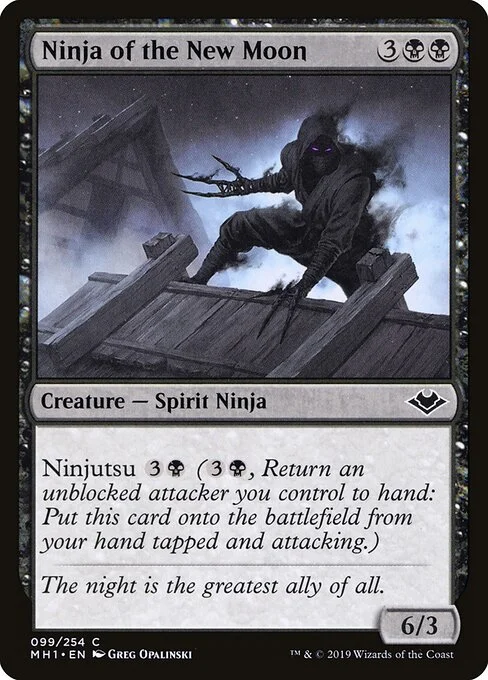 Ninja of the New Moon, carta Magic di tipo Creature — Spirit Ninja illustrata da Greg Opalinski